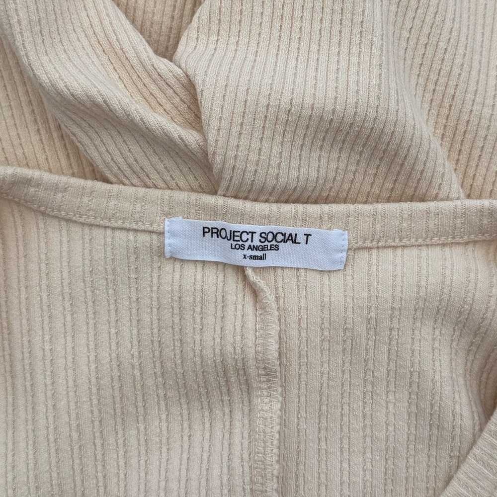 NWOT Project Social T See Me Seamed Pointelle Jumpsuit Cream, size XS - Picture 5 of 6